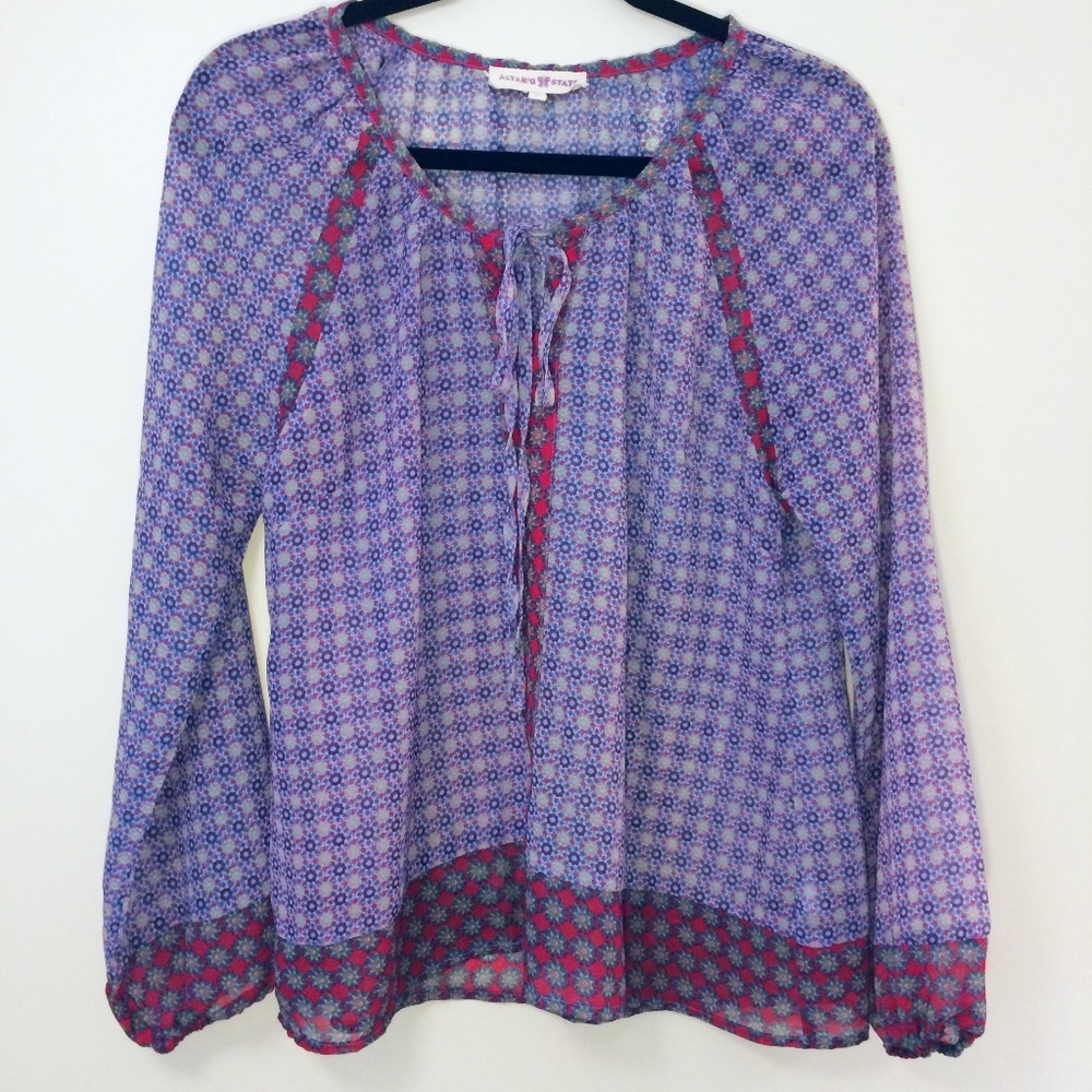 Altar'd State Long Sleeve Sheer Boho Blouse Sz S